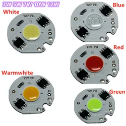 Chip LED COB de 1-10 piezas, 3W, 5W, 7W, 10W, 12W, AC110V/ 220V, Bombilla de lámpara de controlador IC inteligente, fuente de luz roja, verde, azul, foco de luz artesanal