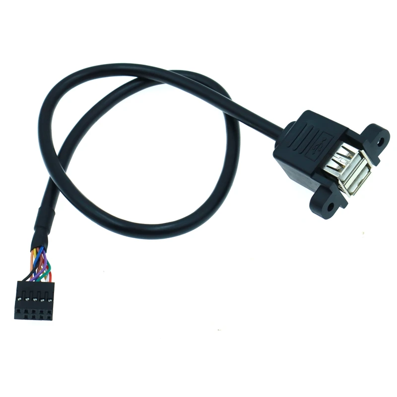30cm 100cm Computer Chassis Internal 9-pin to Dual-port USB 2.0 A Female Screw Lock Panel Mounting Cable Extension Cable Adapter