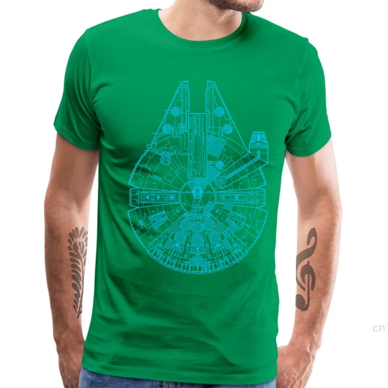 Gift T Shirt Men Millenium Falcon Blueprint Tshirt 100% Cotton Father Day Tees Retro Geometric Spaceship Print Clothes