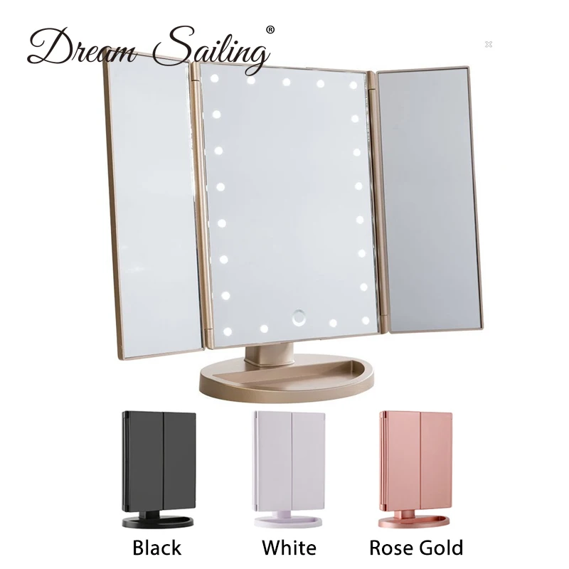 Mirror With LED Light Touch Screen 21/22 Light Makeup Mirror Table Desktop Makeup 1X/2X/3X Magnifying Mirrors Vanity 3 Folding