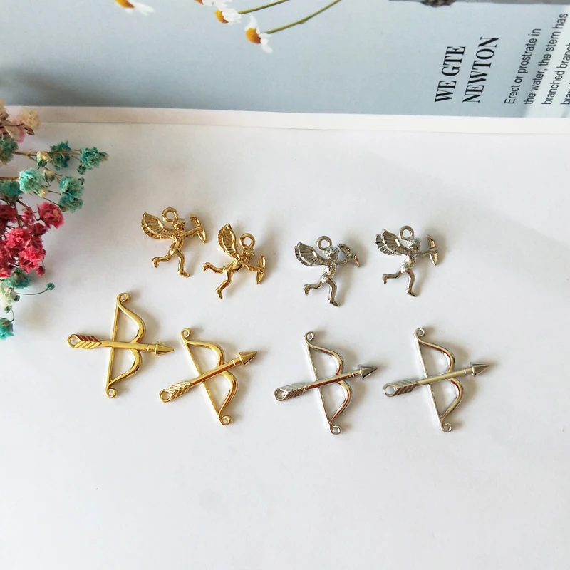 20Pcs Zinc Alloy Bow And Arrow Charms Dangle Gold Color Angel Pendants Jewelry Diy Material Earring Necklace Bracelets Floating