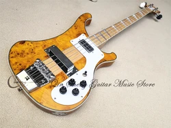 Order booking 4003 electric guitar bass, burl maple yellow veneer 4 strings bass,fixed bridgechrome buttons pickups