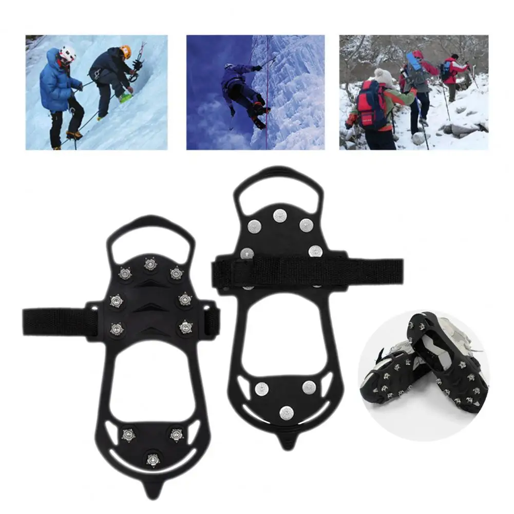 1 Pair Ice Stud Shoes Grippers Corrosive Resistant Silicone 10 Nails Snow Crampons Strap Climbing Cleats Spikes for Climbing