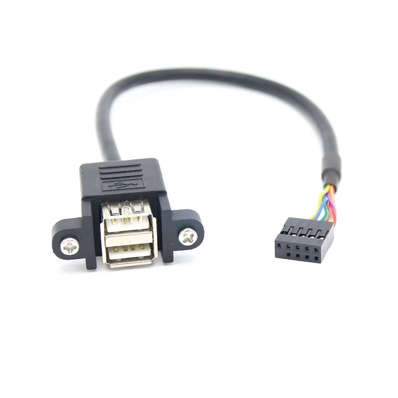 30cm 50cm 100cm Motherboard Internal 9pin Pitch 2.54mm to Dual Port USB 2.0 A Female Screw Lock Panel Mount Cable