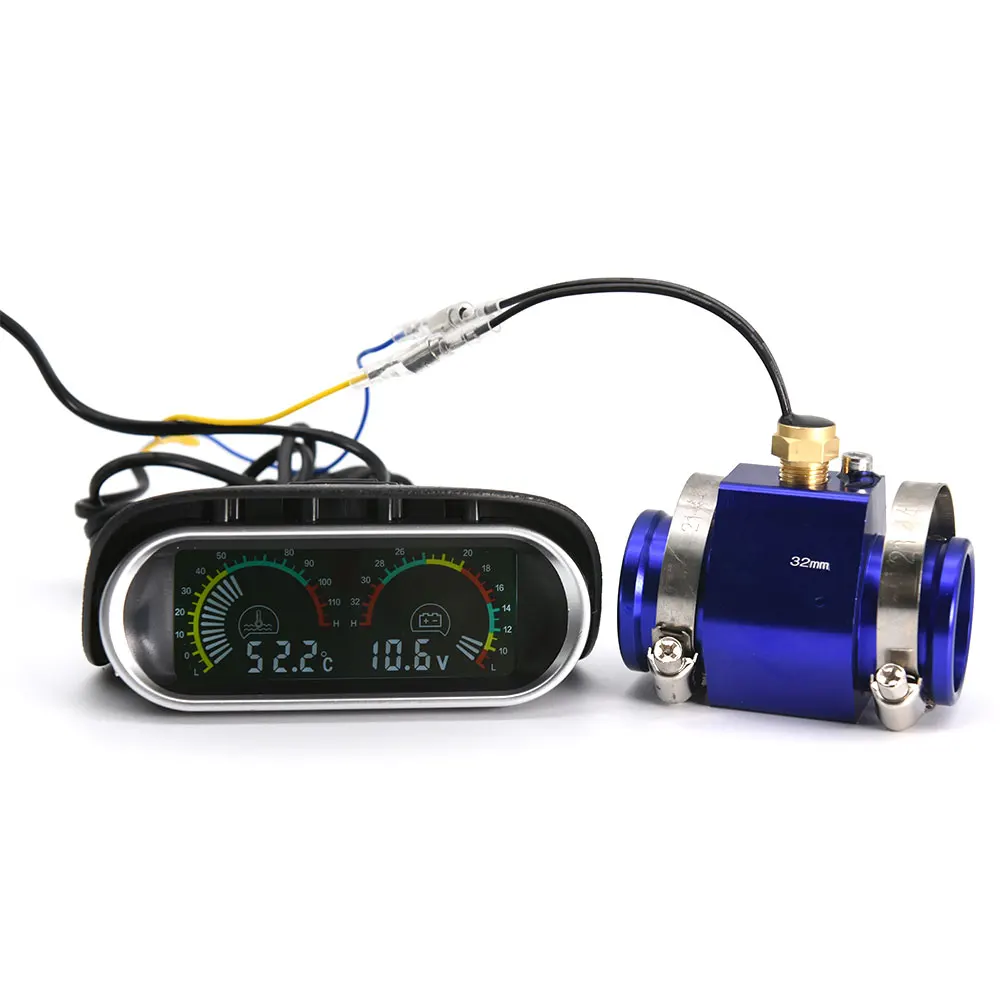 New 2 In 1 LCD Digital Gauge Water Temp +Voltage Meter with 1/8NPT Water Temp Sensor Universal Car Truck Moto Meter Fit 12V/24V