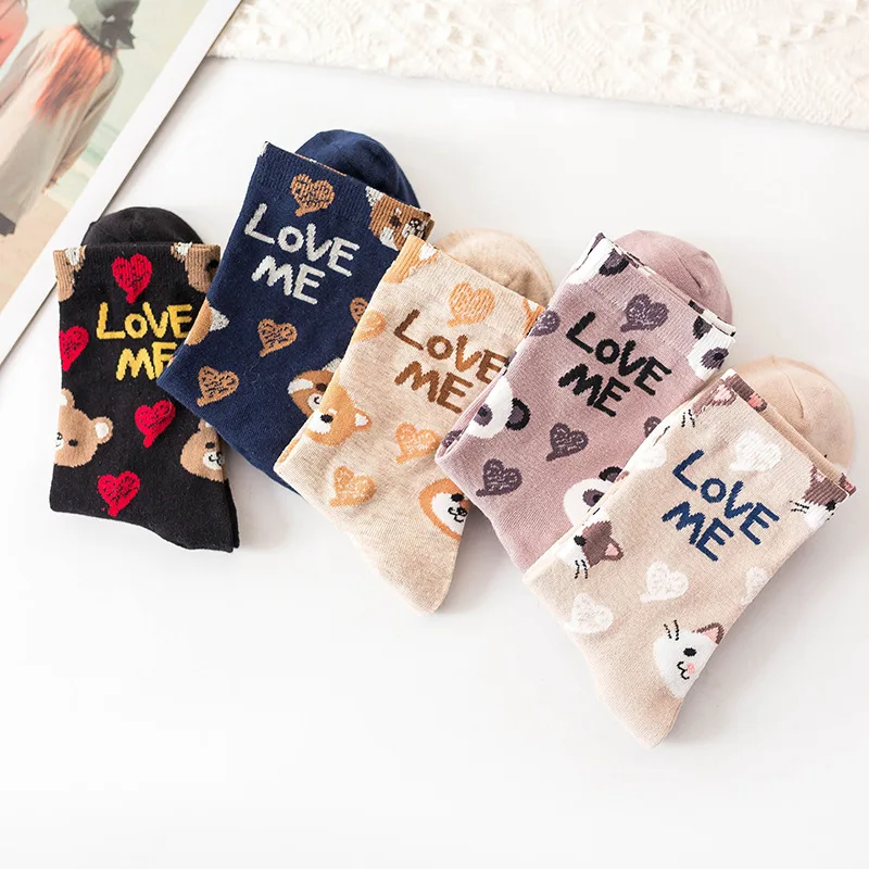 Women Lovely Cartoon Animal Patterned Socks Cute Original Casual Cotton Socks For Female College Style Joker Comfortable Sox