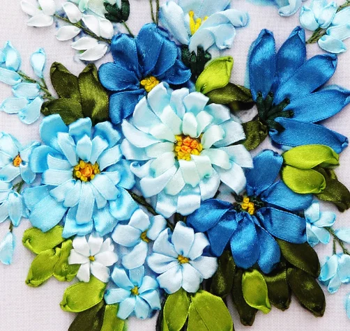 30x40cm 3D Spring Flowers Ribbon embroidery kit stain painting set handcraft kit DIY handmade needlework art home decor