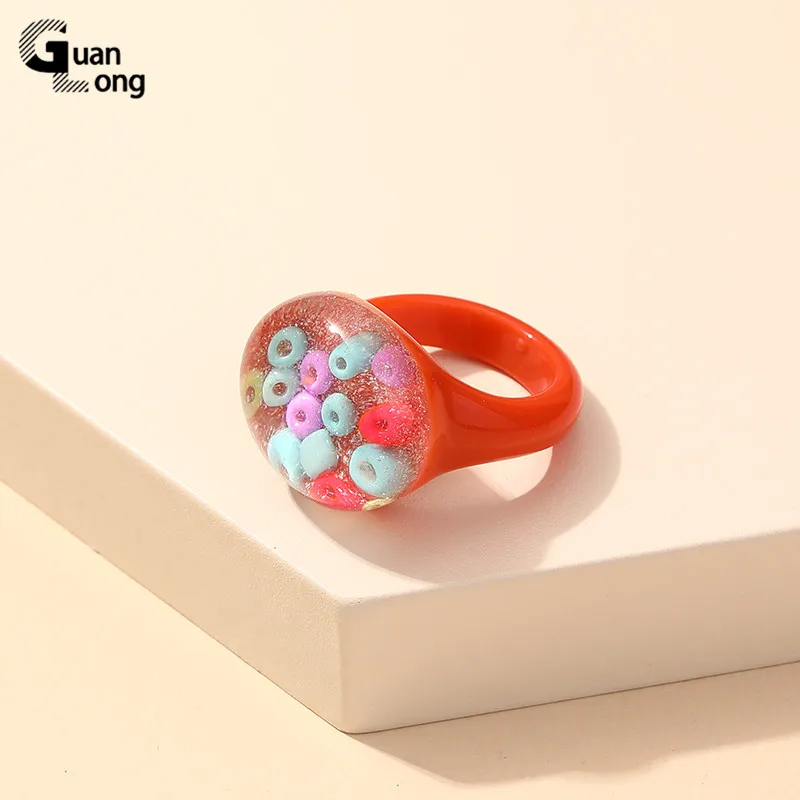 GuanLong-Anillo de resina transparente para chica adolescente, sortija Multicolor de moda, anillos acrílicos coreanos para mujer, minimalista