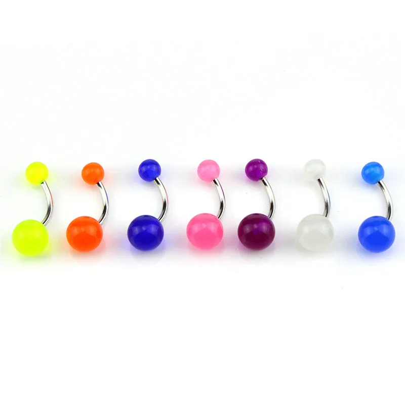 7Pcs Stainless Steel Belly Button Ring Navel Piercing Bar Body Jewelry Curved Barbell with Acrylic Pattern Ball