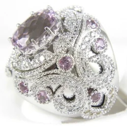 Luxury Oval Cut Purple Zircon Rings Set for Wedding Engagement Promise Bridal Jewelry
