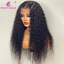 Peluca Afro rizada con malla frontal para mujer, cabello humano ondulado y mojado, marrón, cierre, 30 pulgadas