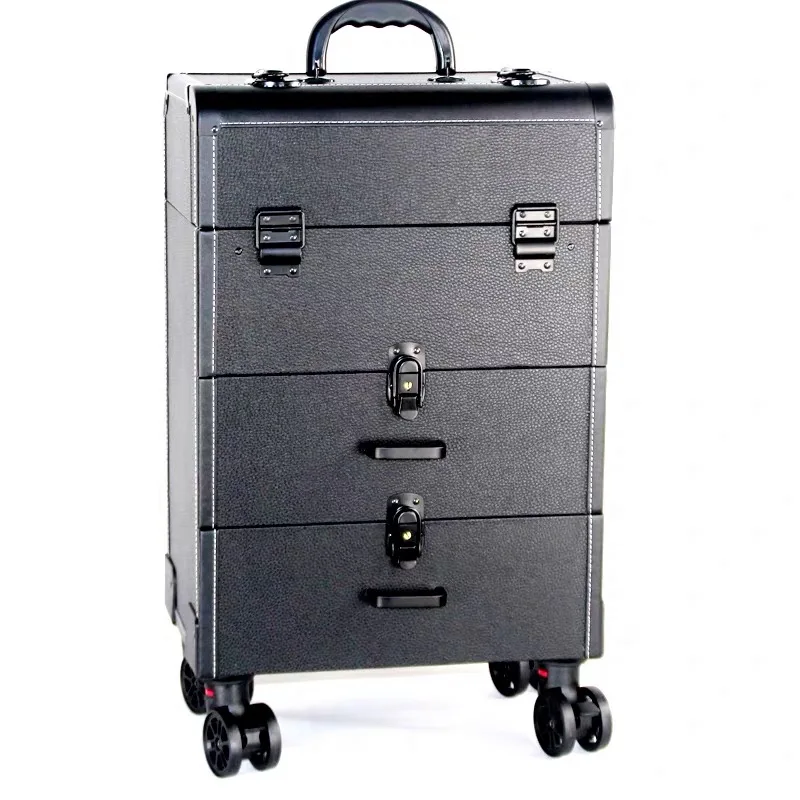 Maleta de maquillaje con carrito de belleza grande, profesional con artista cosmético, equipaje multifuncional portátil, caja de herramientas para