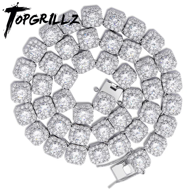 

TOPGRILLZ 10MM Quality Clustered Tennis Chain Necklace Mens Iced Out Bling CZ Charm Hip Hop Jewelry