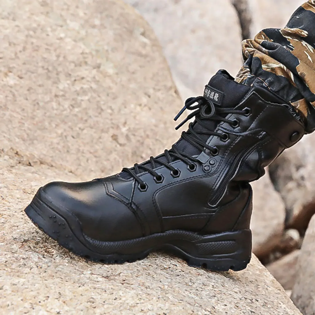 CQB.SWAT Black Full Lether Style Durable Training Shoes Tactical Boots Hard Toe