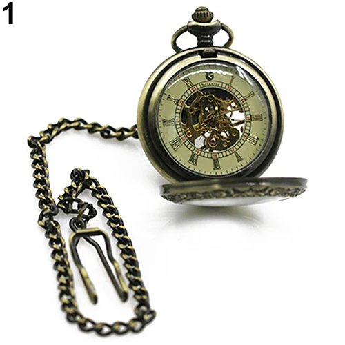 Fashion Watches for Men Women Unisex Vintage Arabic Numbers Retro Style Bronze Mechanical Pocket Watch Gift