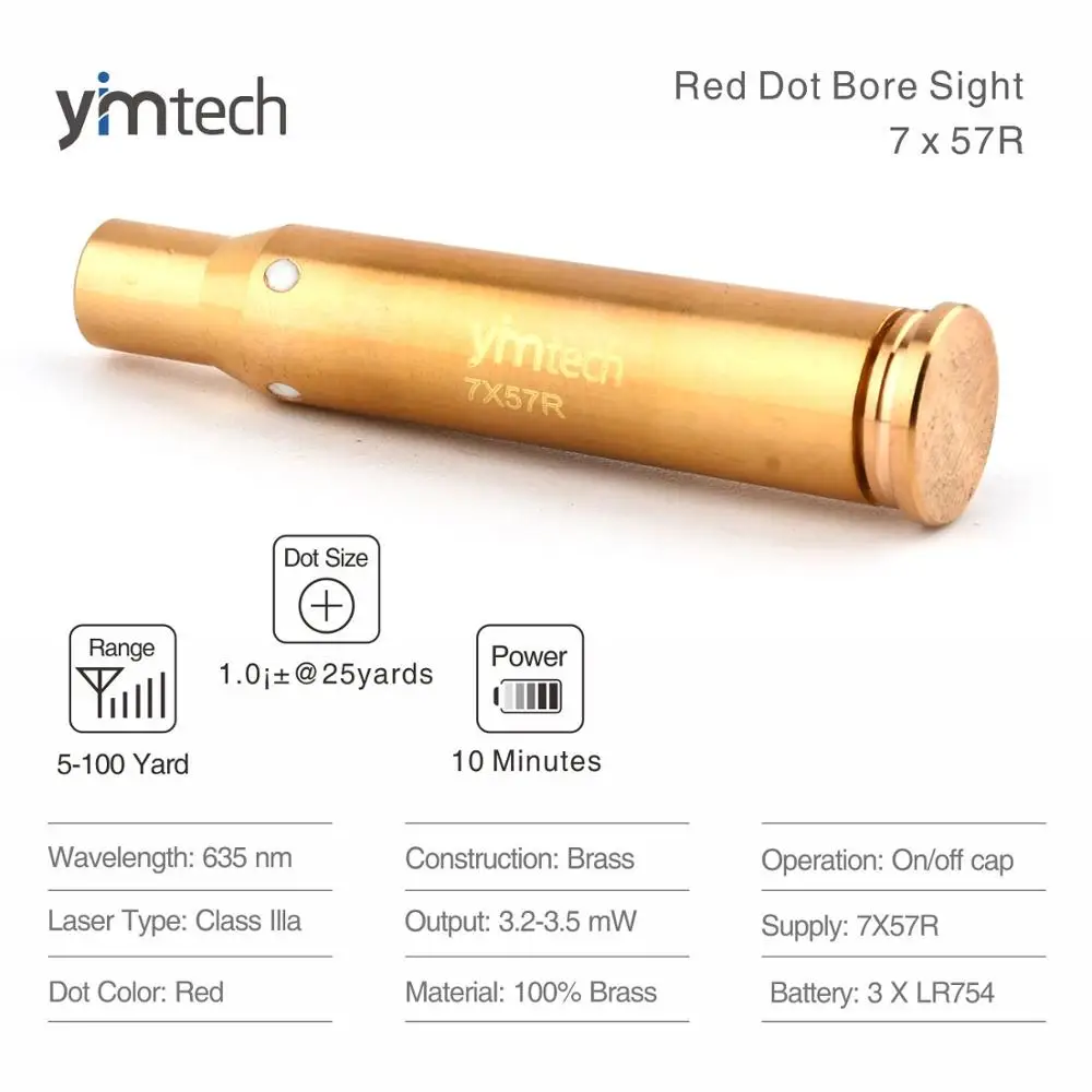 Red Dot Sight Laser Boresighter, Bullet Caliber Pointer, Tactical Sight, Hunting Accessories, 7X57R