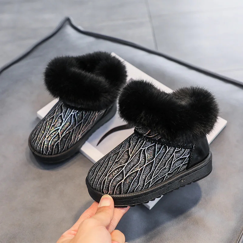 Kids Snow Boots 2023 Winter New Boys Snow Boots Girls Princess Boots Warm Thick Cotton Fluffy Fur Classic Anti-slipper Rubber