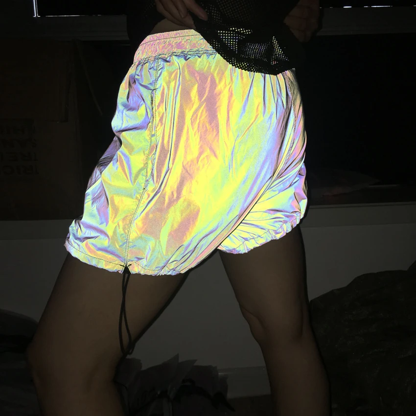 Reflective Shorts Women Night Glow Secure Hip Hop Elastic Waist Female Short Pant Casual Sport Short Trousers Club Wear