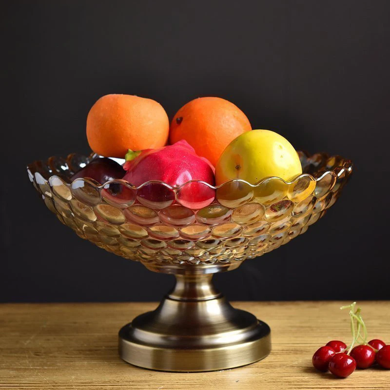 

High quality Hotel Crystal metal Fruit Plate Household Goods Glassware Luxury fruit bowl tray Christmas Gifts Decoration