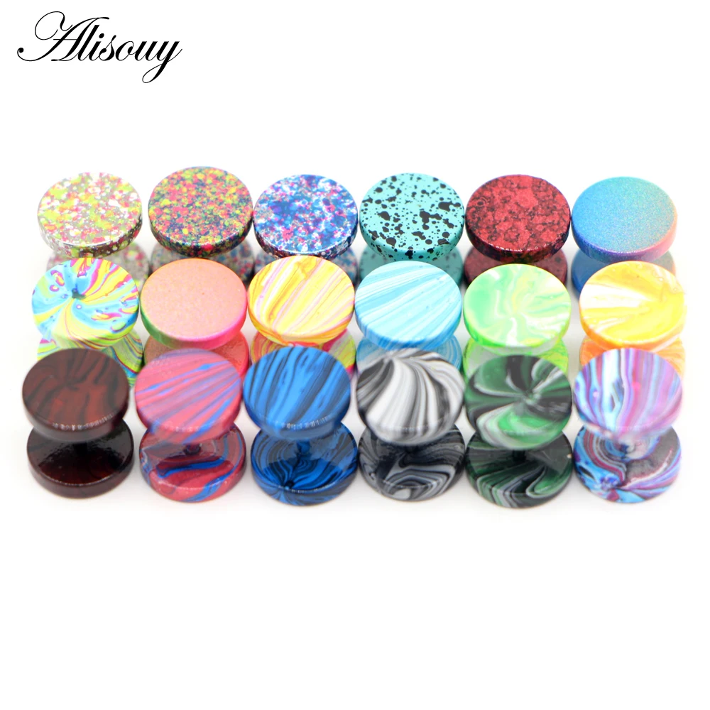 Alisouy 2pcs Fake Plugs Stainless Steel Piercing Ear Studs Earrings Fake Gauge Cheater Plugs Faux Tunnels Earrings for Men Women