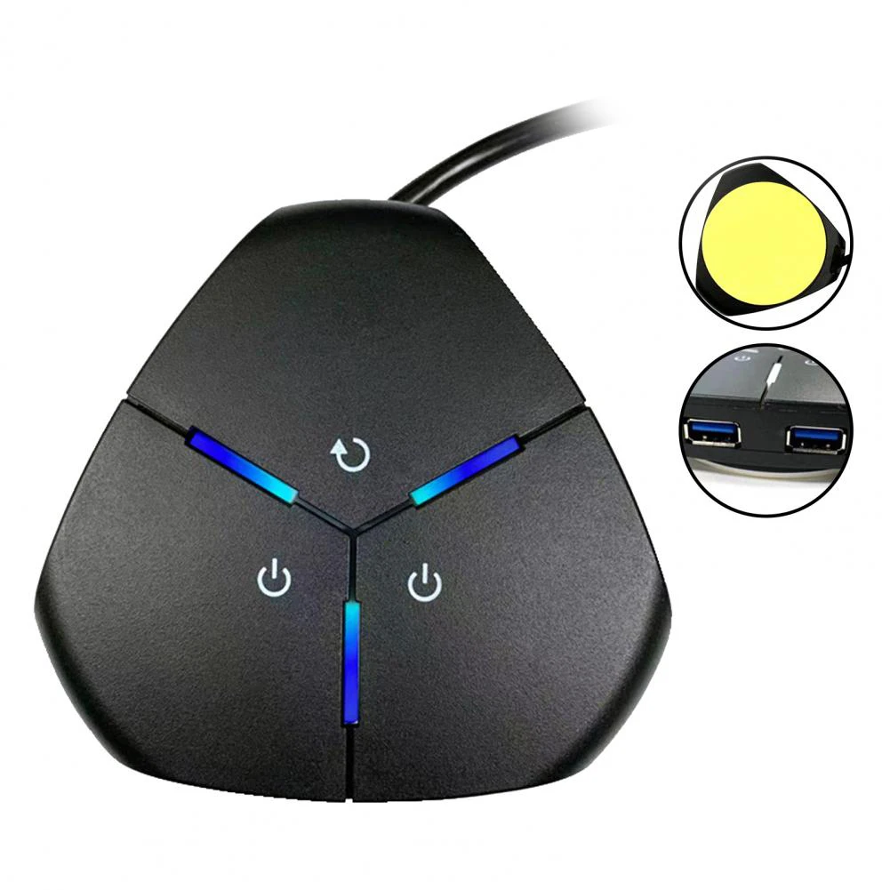 Computer Power Switch Desktop PC Power On/Restart Button Dual USB Transmission Ports PC Accessories For Home Internet Cafes