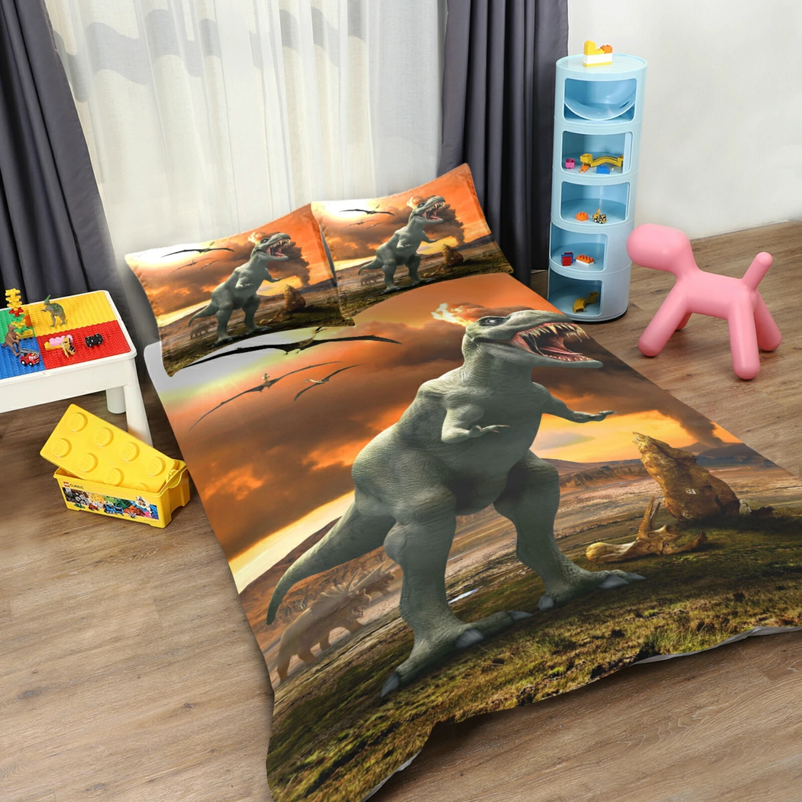 

Cartoon Dinosaur Printed Girl Boy Kid Bed Cover Set Duvet Cover Adult Child Bed Sheets Pillowcases Comforter Bedding Set New