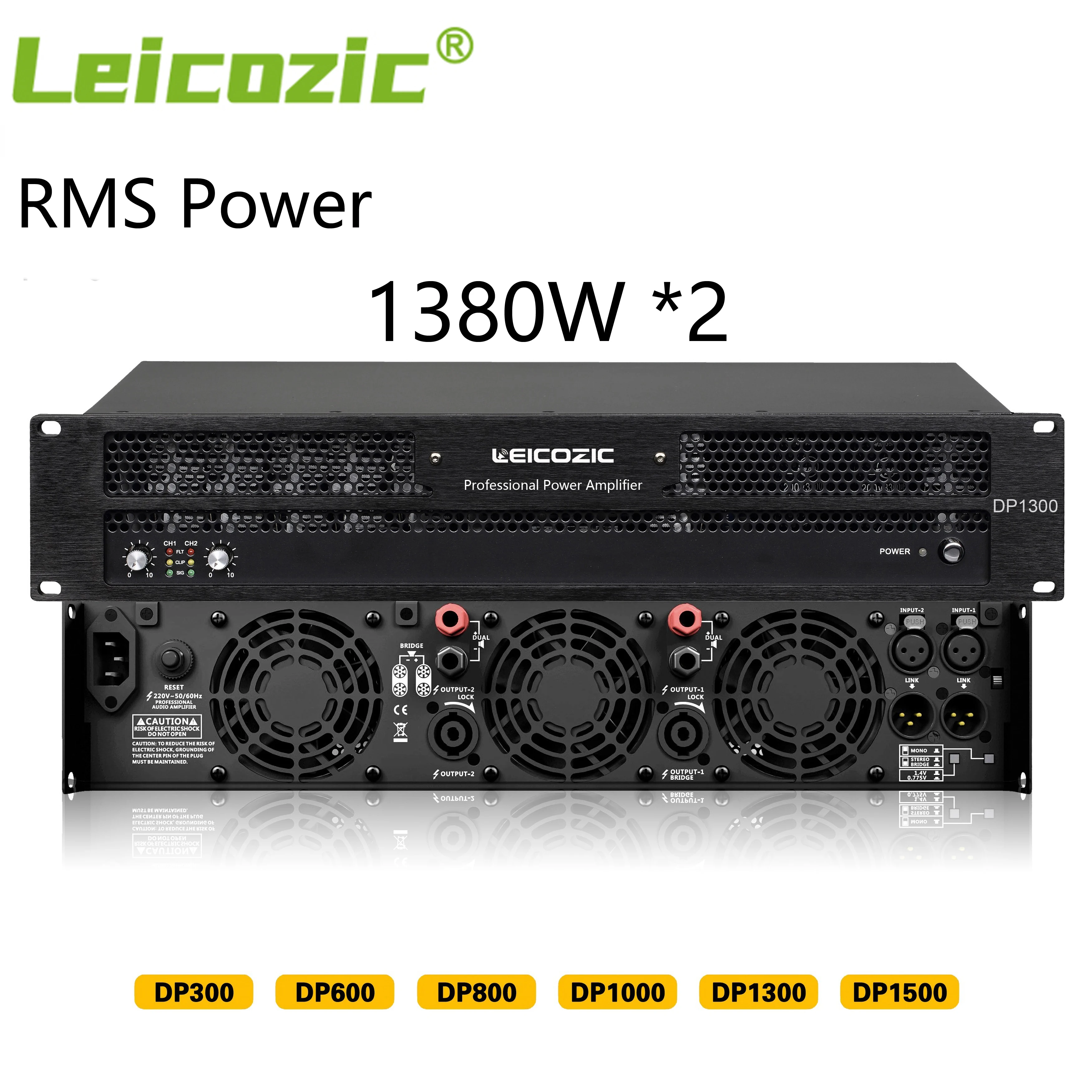 

Leicozic DP1300 2 Channel Amplifier 1380W X2 RMS 8Ohm Power Amps Stereo Sound System Professional Aduio Stage DJ Subwoofer