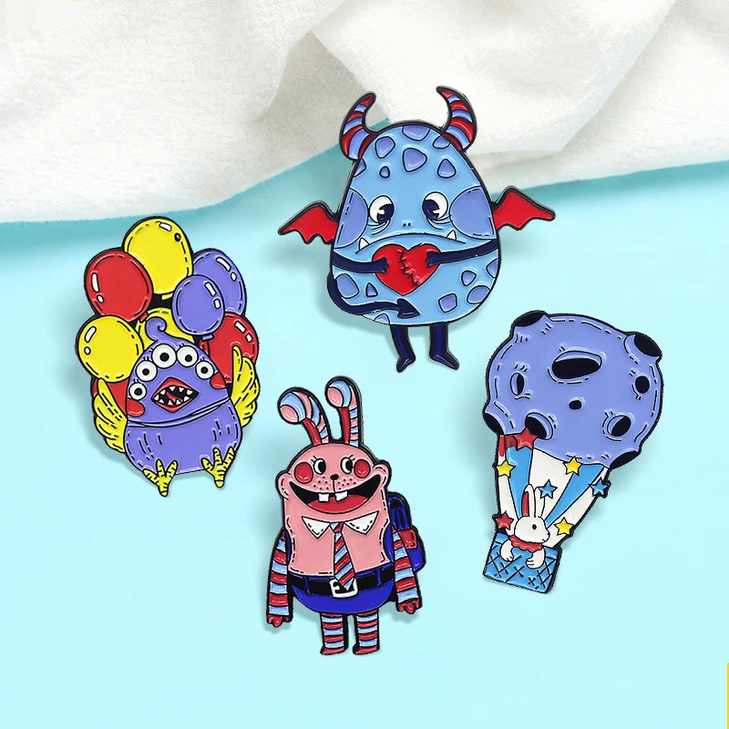 Rabbit Vampire Eggs Monster Animal Brooches Color balloon Planet Many eyes Monster Enamel Pin Broche Badge Gift Kids Jewelry