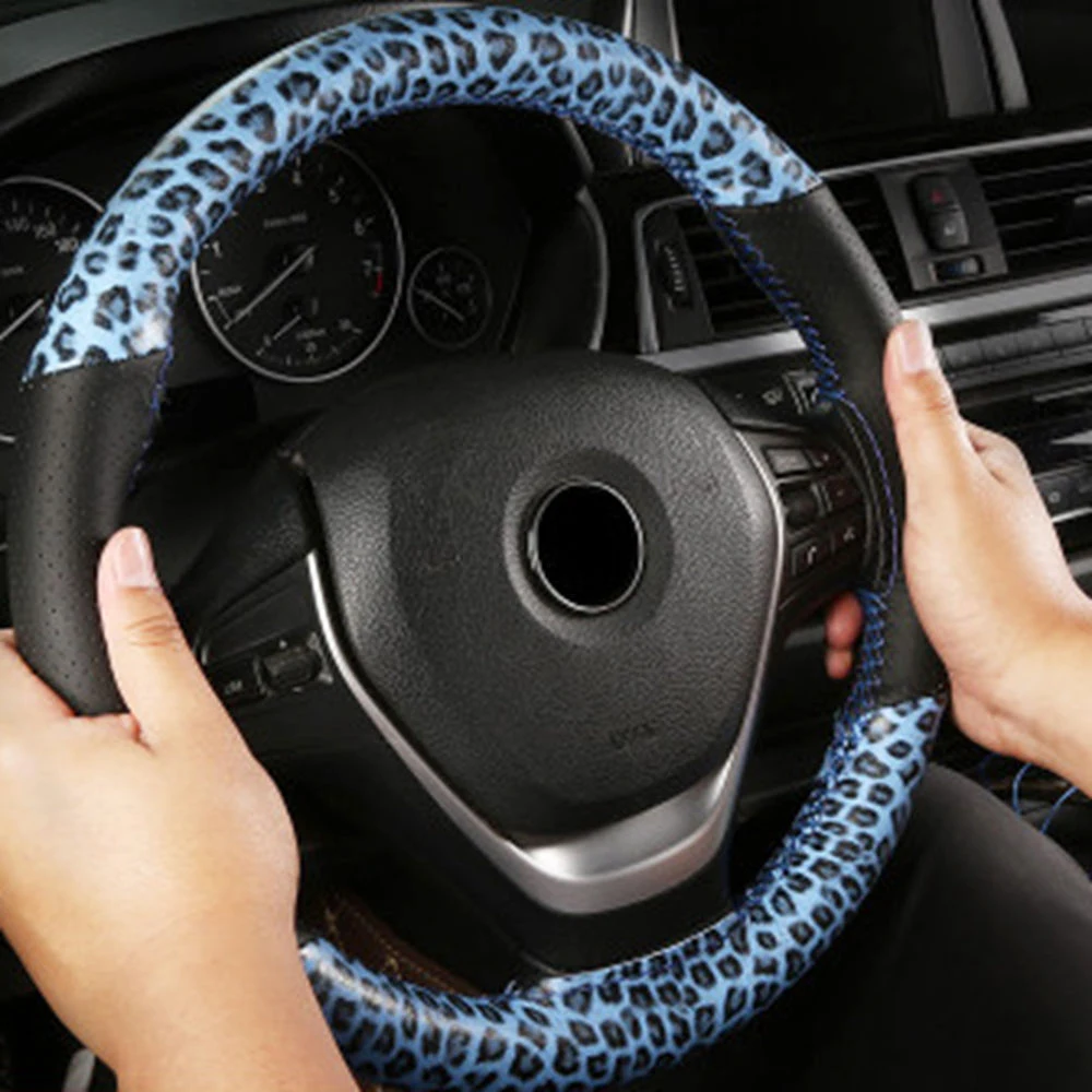DIY Car Steering Wheel Cover Leopard texture artificial leather Comfortable and wear-resistant 5 Colors 38CM With Needle Thread