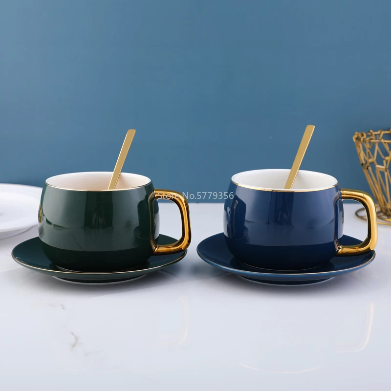 Ceramic Coffee Tea Cups and Mugs Travel Coffee Cup Saucer Set Porcelain Teacup with The Spoon Drinking