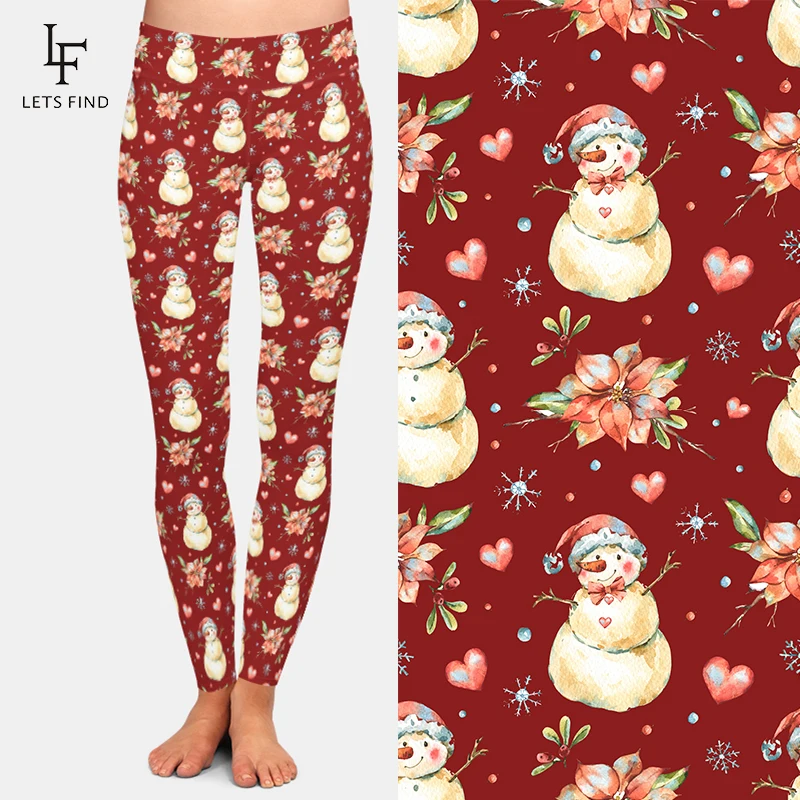 LETSFIND Autumn and Winter High Quality Elastic Women High Waist Leggings Fashion New Snowman Digital Printing Fitness Pants