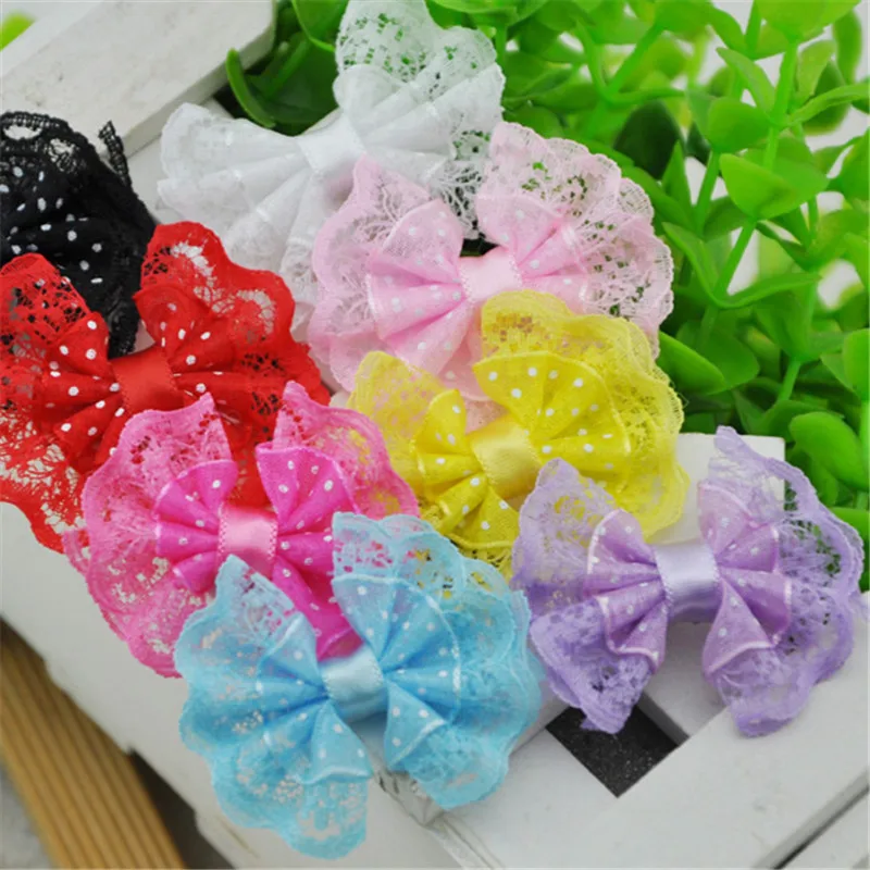 40Pcs Lace Organza Ribbon Bows Flowers Wedding Decoration Applique A088