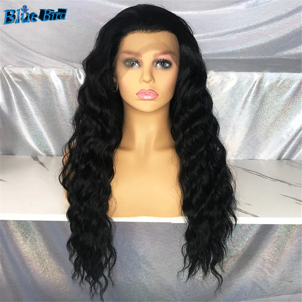 BlueBird Long 13x4 Black Color Synthetic Lace Front Wigs For Women Loose Wave Glueless Futura Hair Heat Resistant Curly Wigs