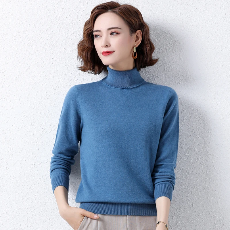 

Men's Real 100% Wool Turtleneck Sweater Autumn & Winter Candy Color Cashmere Jumper High Collar Female Soft Wool Knitwear Tops