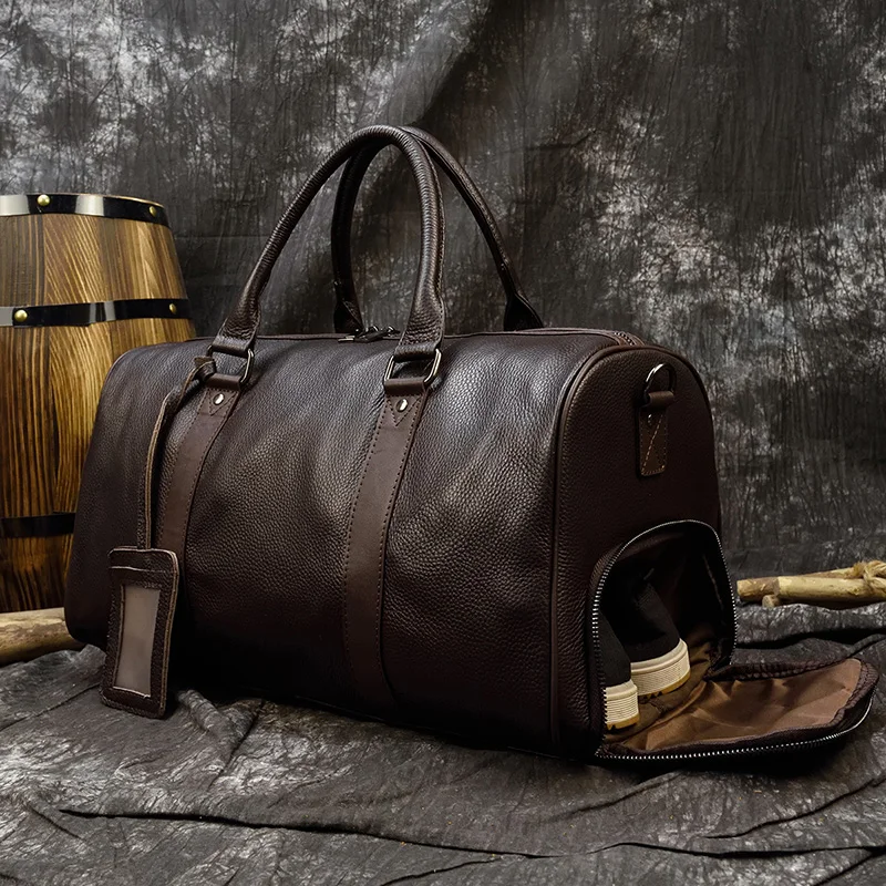 Fashion Genuine Leather Travel Duffel Man Unisex Soft Cow Leather Business Big Travel Bag Luggage Weekend Bag Large Shoulder Bag