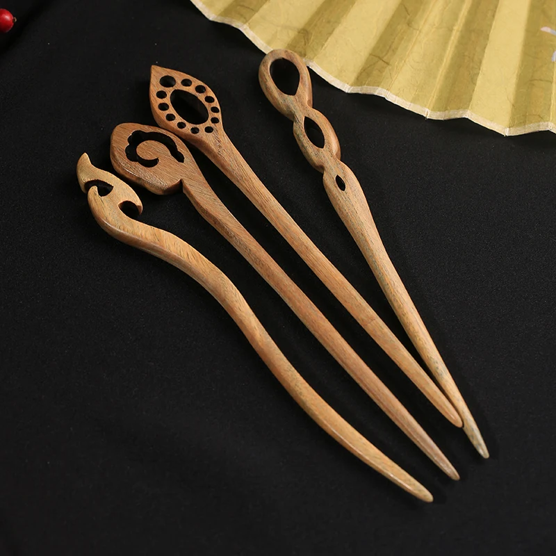 Hairpins Natural Green Sandalwood Women Girls Hair Sticks Chopstick Shaped Hair Clips Pins Antiquity Hair Jewelry Accessories