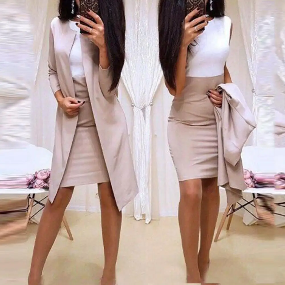 2022Women Suit Office Lady Brazer Skirt Spring Long Blazer Jacket Bodycon Mini Skirt ensemble femme 2 pièces chic костюм женский