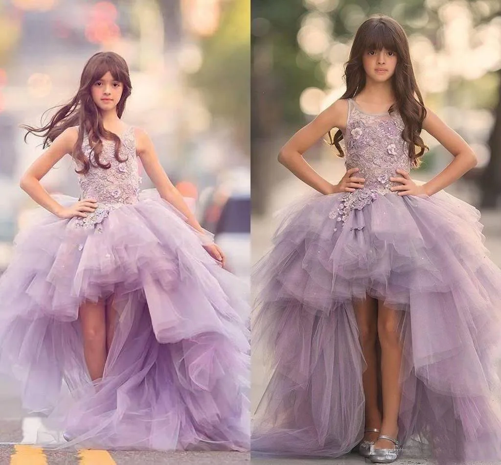 

Lilac Princess High Low Girl Pageant Dresses for Teens 3D Floral Appliques Flowers Prom Junior Birthday Party Gowns