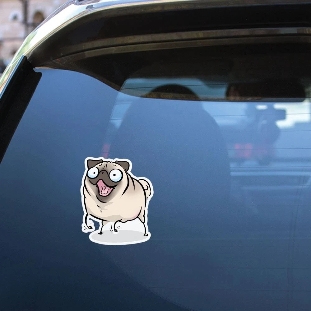 S40806# Various Sizes Funny Self-adhesive Decal White Pug Car Sticker Waterproof Auto Decors on Bumper Rear Window 2