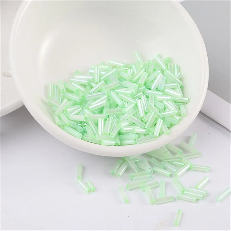 200Pcs/10g/Bag Transparent Glass Tube Beads 2*6mm Silver Core Glass Seed Bugle Beads Embroidery Jewelry DIY Garment Accessories