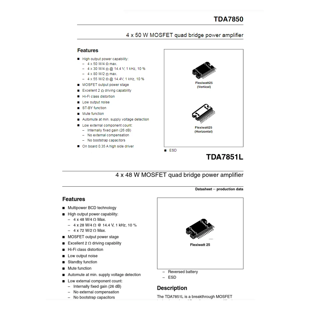 TDA7850 TDA7851L 4CH Car Audio DSP amplifier Chip IC of 100% ST new original American 4 channels input and 4 ways out