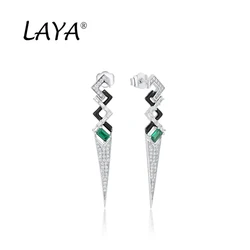 925Sterling Silver Fashion High Quality Zircon Synthetic Green Crystal Black Enamel Earrings For Women Punk Party Luxury Jewelry