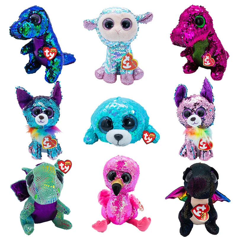 Ty Flippables Big Eyes Dragon Dog Series Sheep Flamingo 6\