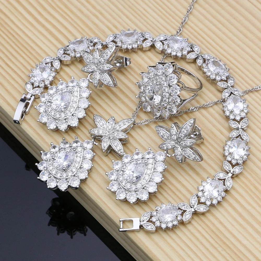 

Natural Zircon Beads 925 Silver Jewelry Sets Wedding Accessories For Women Earrings Rings Bracelet Necklace Kits Dropshipping