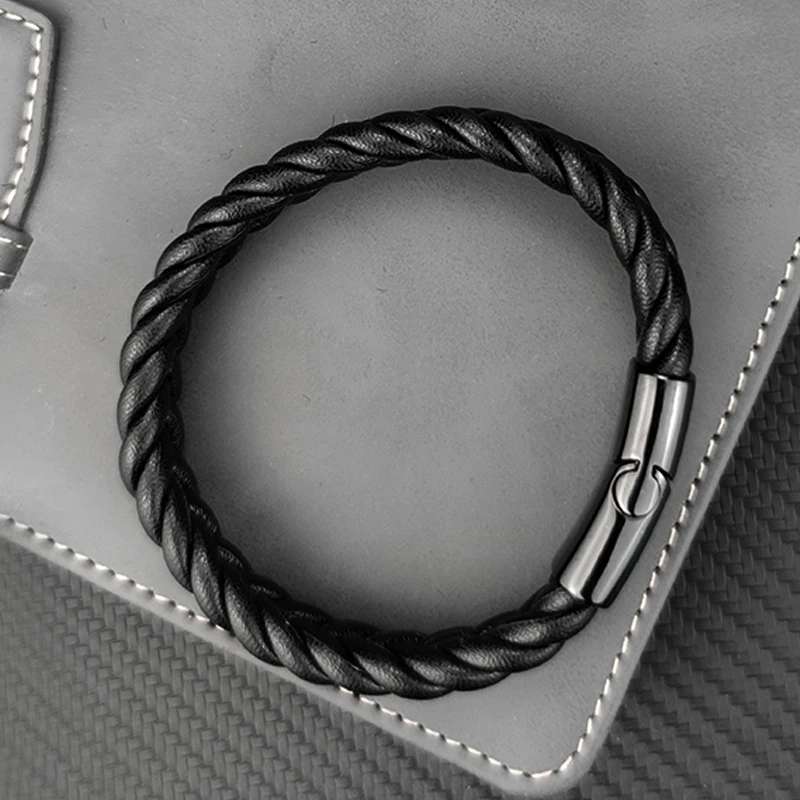 Luxury Multicolor Wax Rope Winding Design Classic Stainless Steel Men's Leather Bracelet Choose Handsome Men's Christmas Gifts