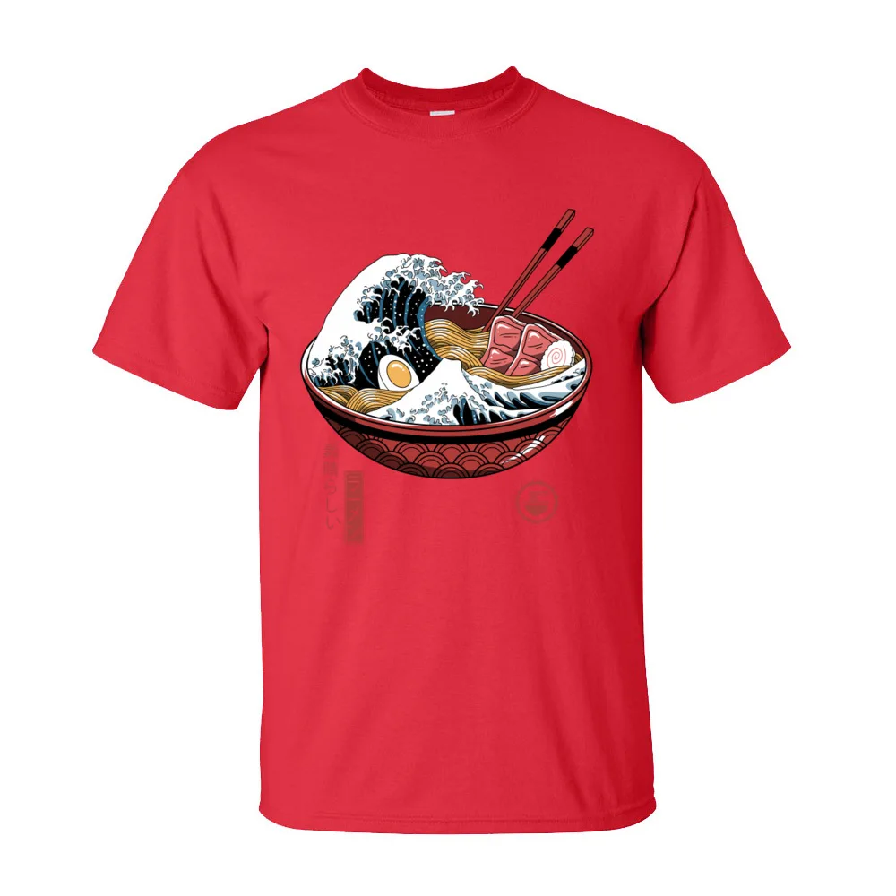 Drucken große Ramen Welle weiße Tops T-Shirt für Männer klassische Japan-Stil Rundhals ausschnitt 100% Baumwolle Kurzarm T-Shirt Nudel T-Shirts