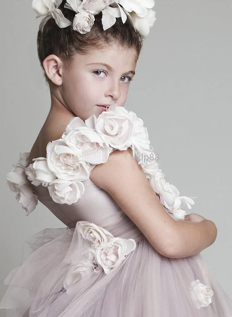 Beautiful 2025 New Lovely drop shipping Tulle Ruffled Handmade Flowers Flower Girls' Dresses Girl's Pageant Birthday Dress