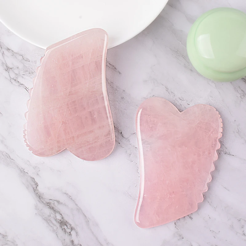 Original Rose Quartz Comb Sawtooth Gua Sha Tool Massage Head Health Care Body Face Natural Stone Crystal Scraping Board Massager