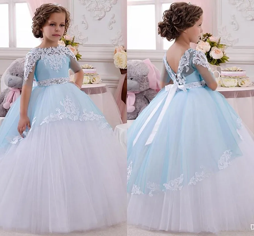 Formal Princess Flower Girl Dress Lace Appliques Wedding Prom Gowns Birthday Communion Toddler Kids TuTu Dress for Little Girl