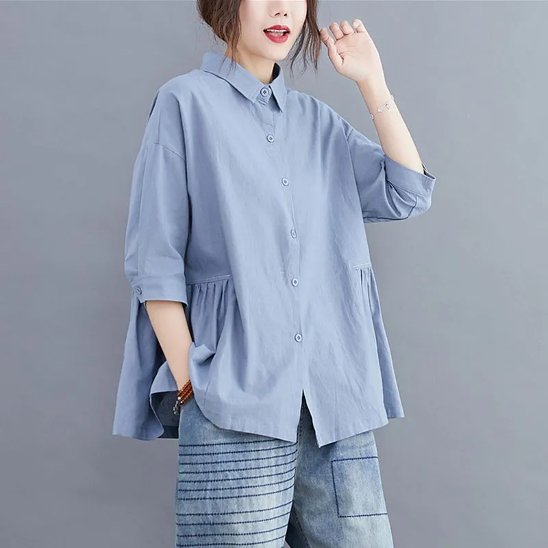 

Women Summer Cotton Linen Casual Shirts New Arrival 2020 Simple Style Solid Color Loose Comfortable Female Tops S1688